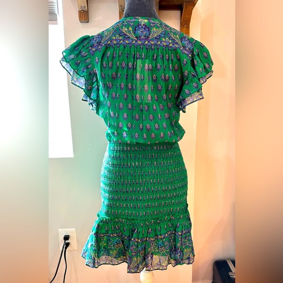 NWT Veronica Beard Brindelle Smocked Cotton Mini Dress in Kelly Green Multi 4 - Picture 7 of 15
